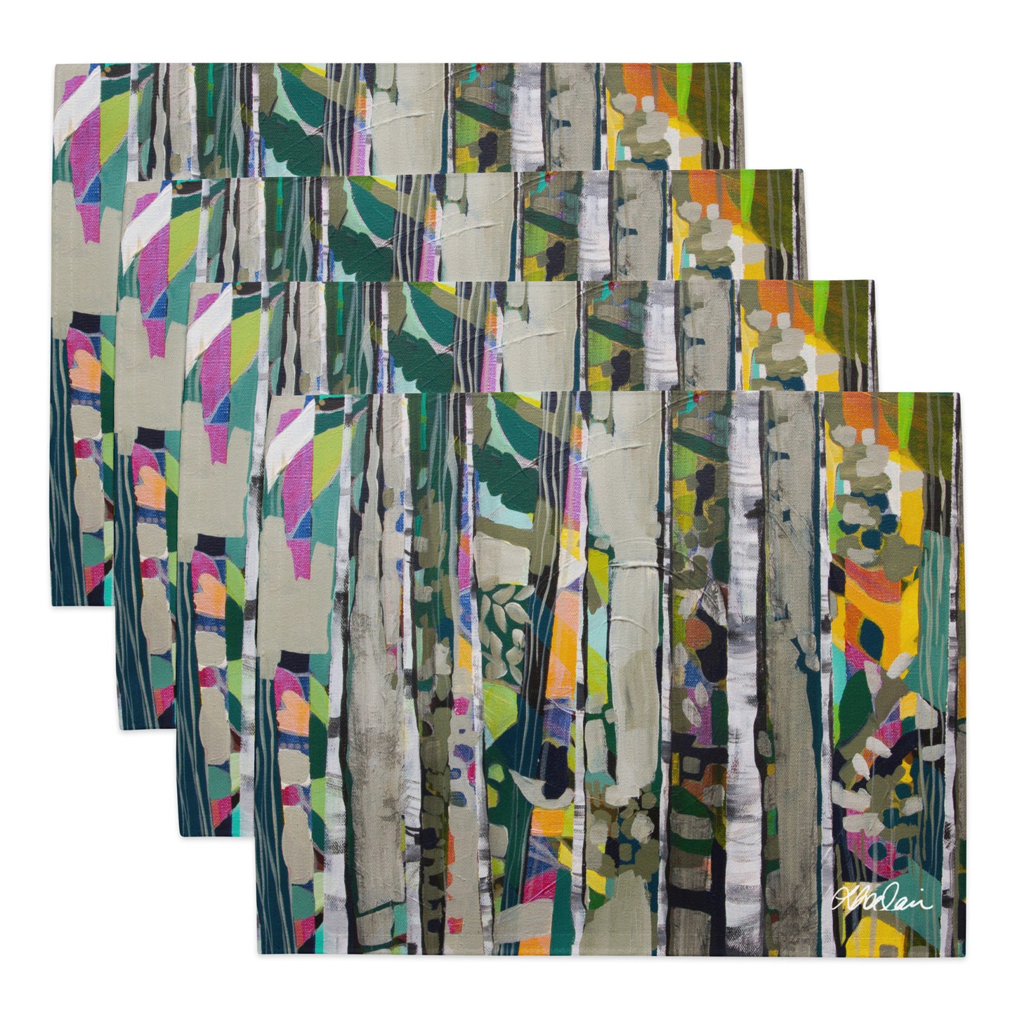Placemat Set of 4 "Teal Birches"