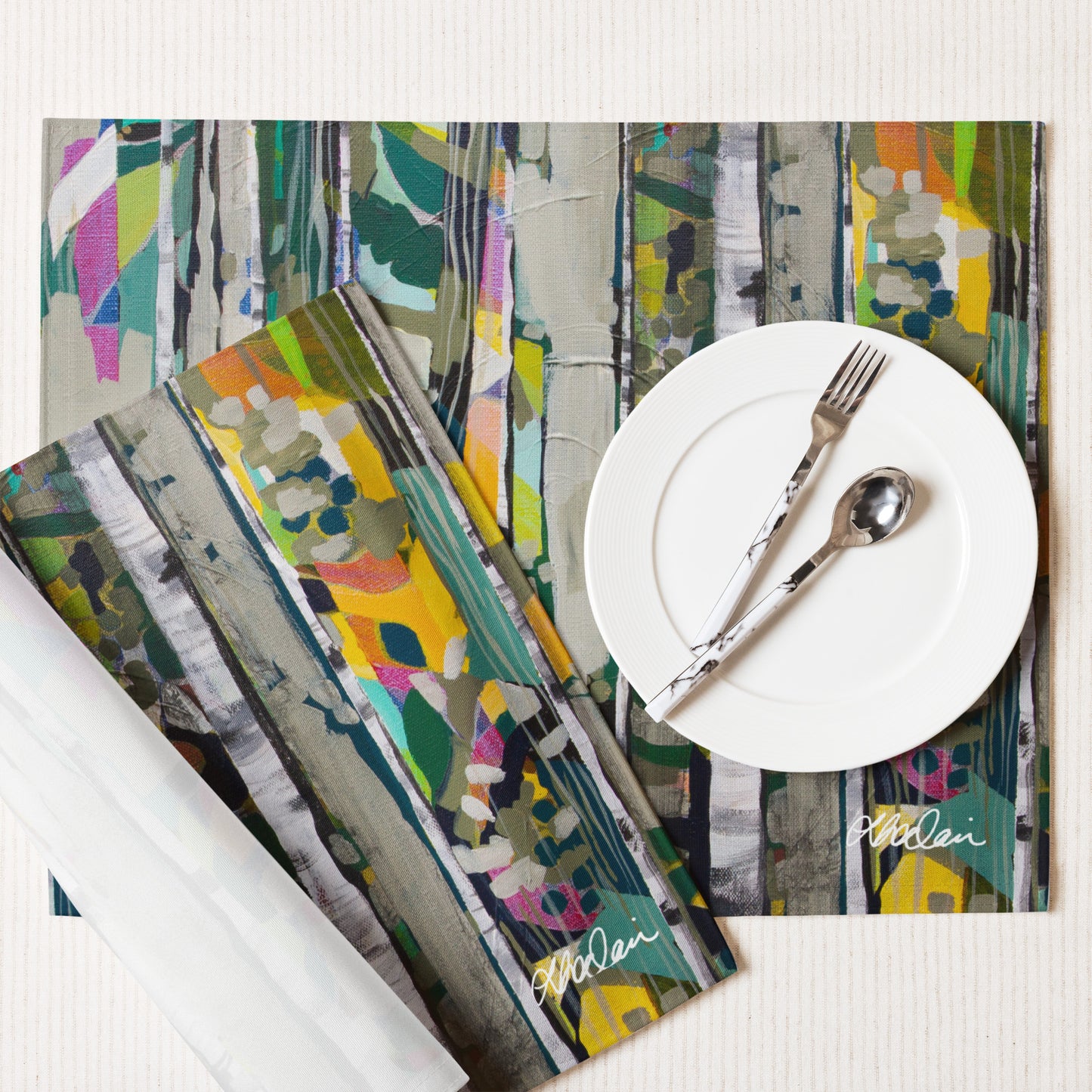 Placemat Set of 4 "Teal Birches"