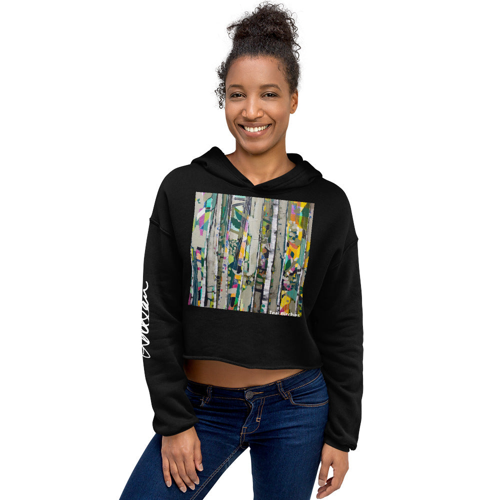Crop Hoodie "Teal Birches"