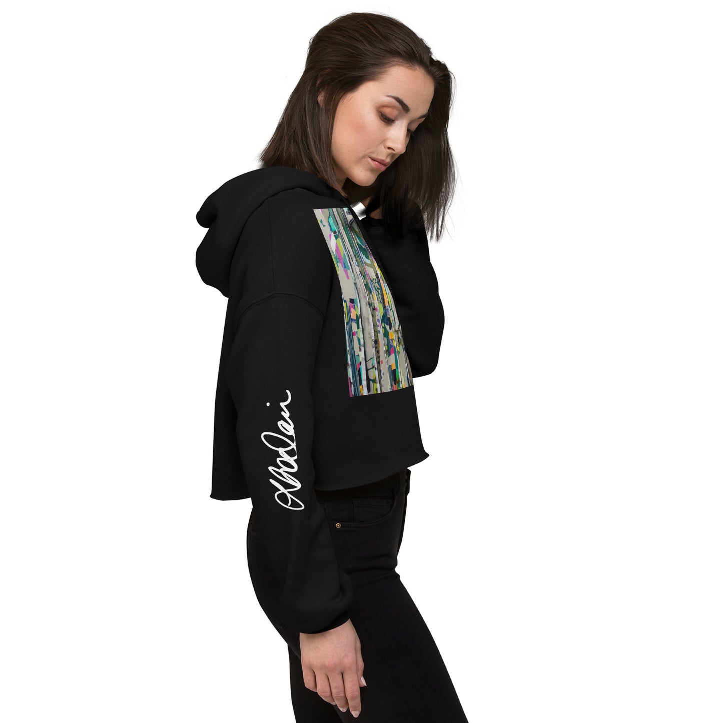 Crop Hoodie "Teal Birches"
