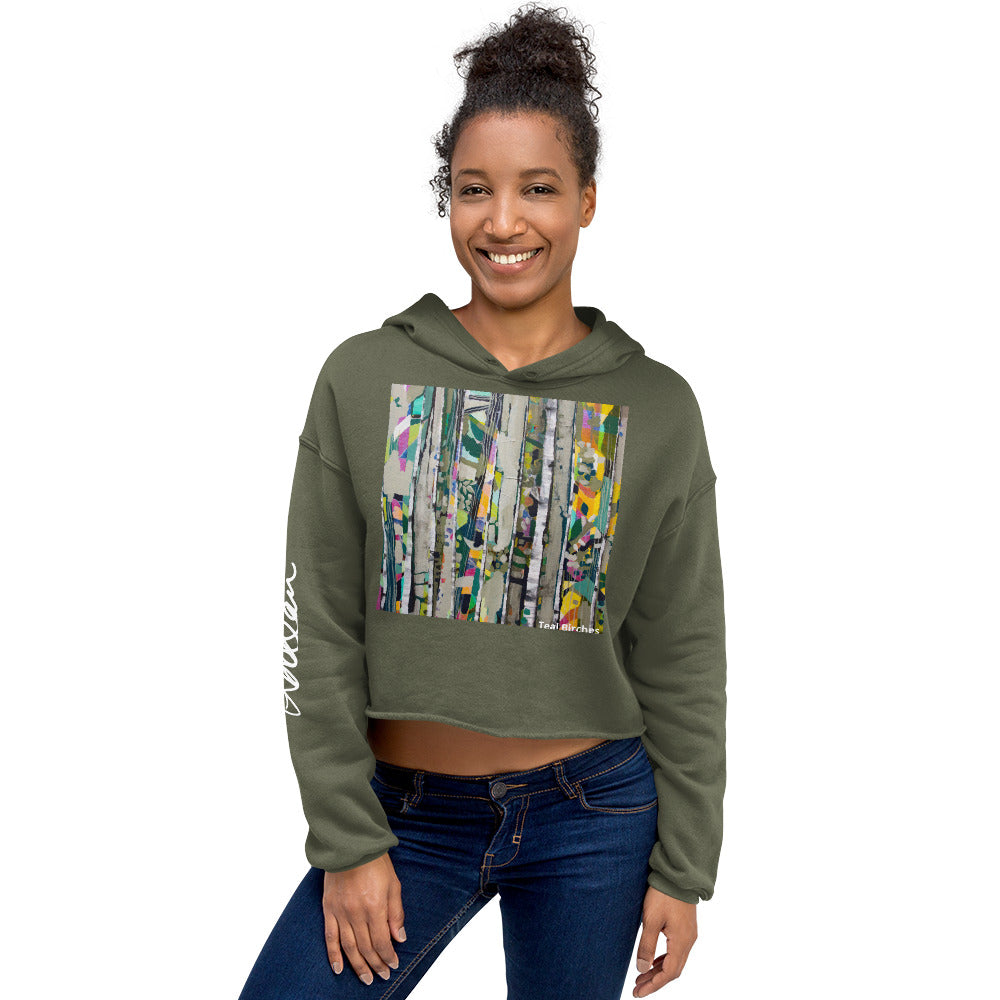 Crop Hoodie "Teal Birches"