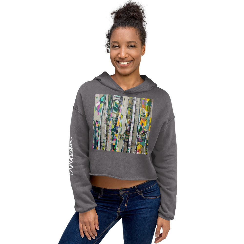 Crop Hoodie "Teal Birches"