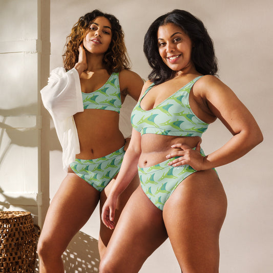 Recycled high-waisted bikini "Green Dino"