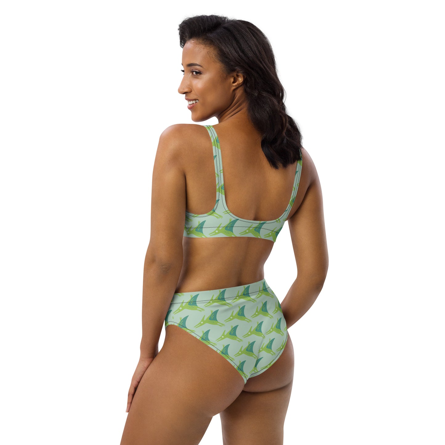 Recycled high-waisted bikini "Green Dino"